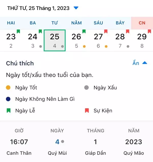 Lịch Việt đã được cài đặt trên màn hình điện thoại