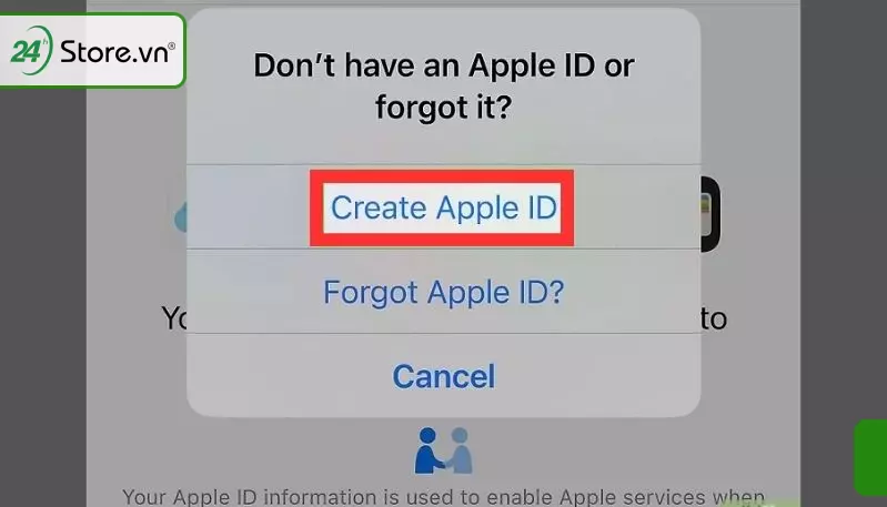 Chọn vào Create Apple ID
