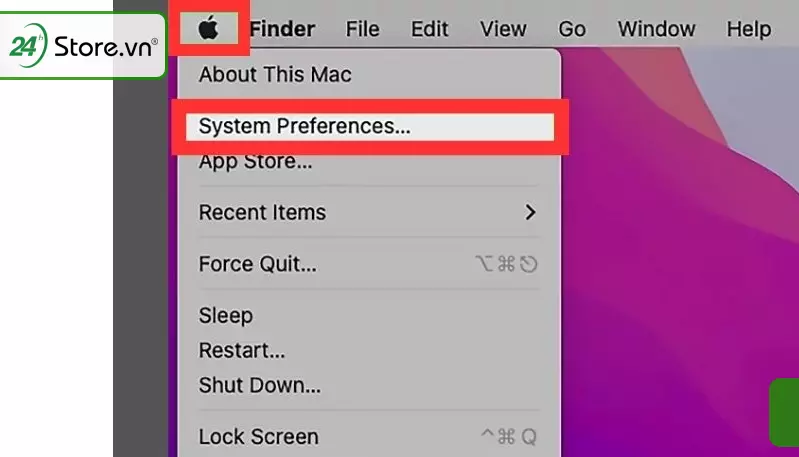 Chọn menu Apple trên góc trên bên trái của màn hình và chọn System Preferences