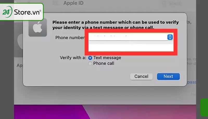 Nhập số điện thoại của bạn và chọn Tiếp theo để Apple xác minh danh tính của bạn