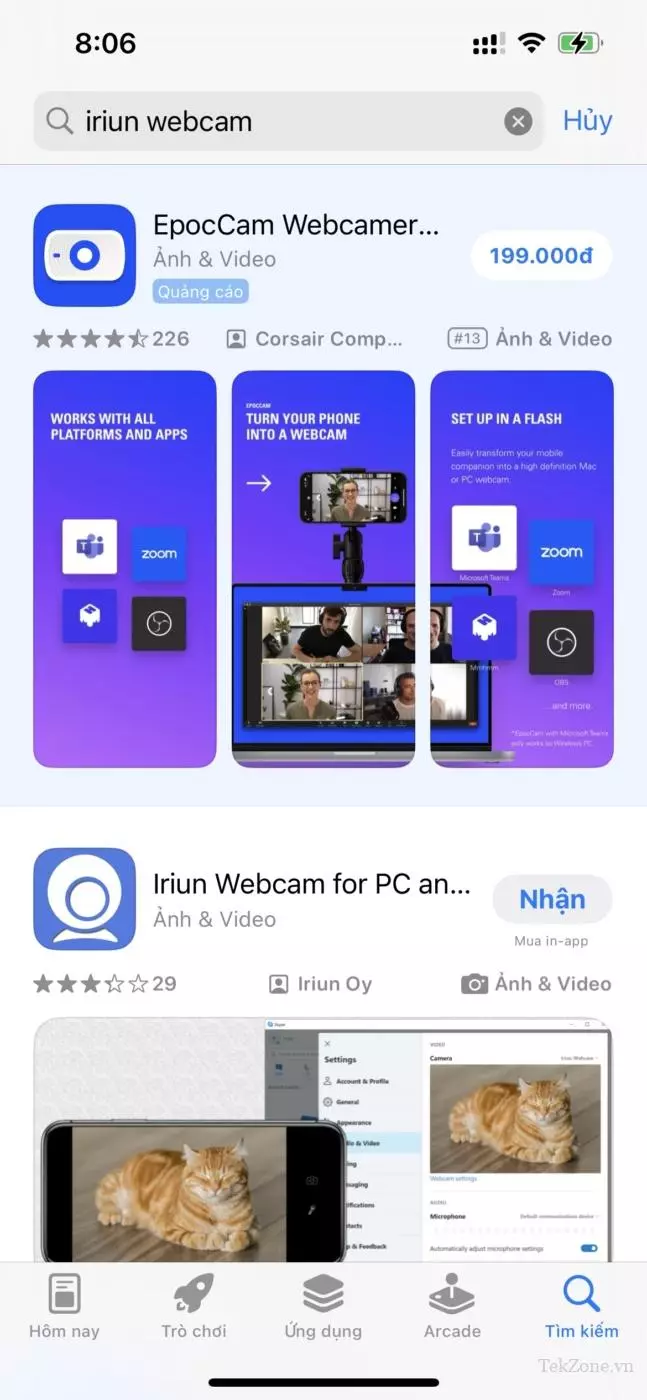 cài đặt ứng dụng Iriun Webcam trên iPhone