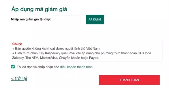 Hướng dẫn thanh toán mua key Kaspersky online qua thẻ ATM có Internet Banking