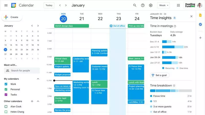 Ứng dụng theo dõi thời gian Google Lịch (Google Calendar)