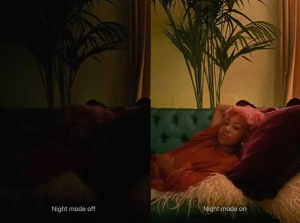 Ảnh chụp sử dụng chế độ tự động (bên trái) và chụp bằng chế độ ban đêm ( bên phải)