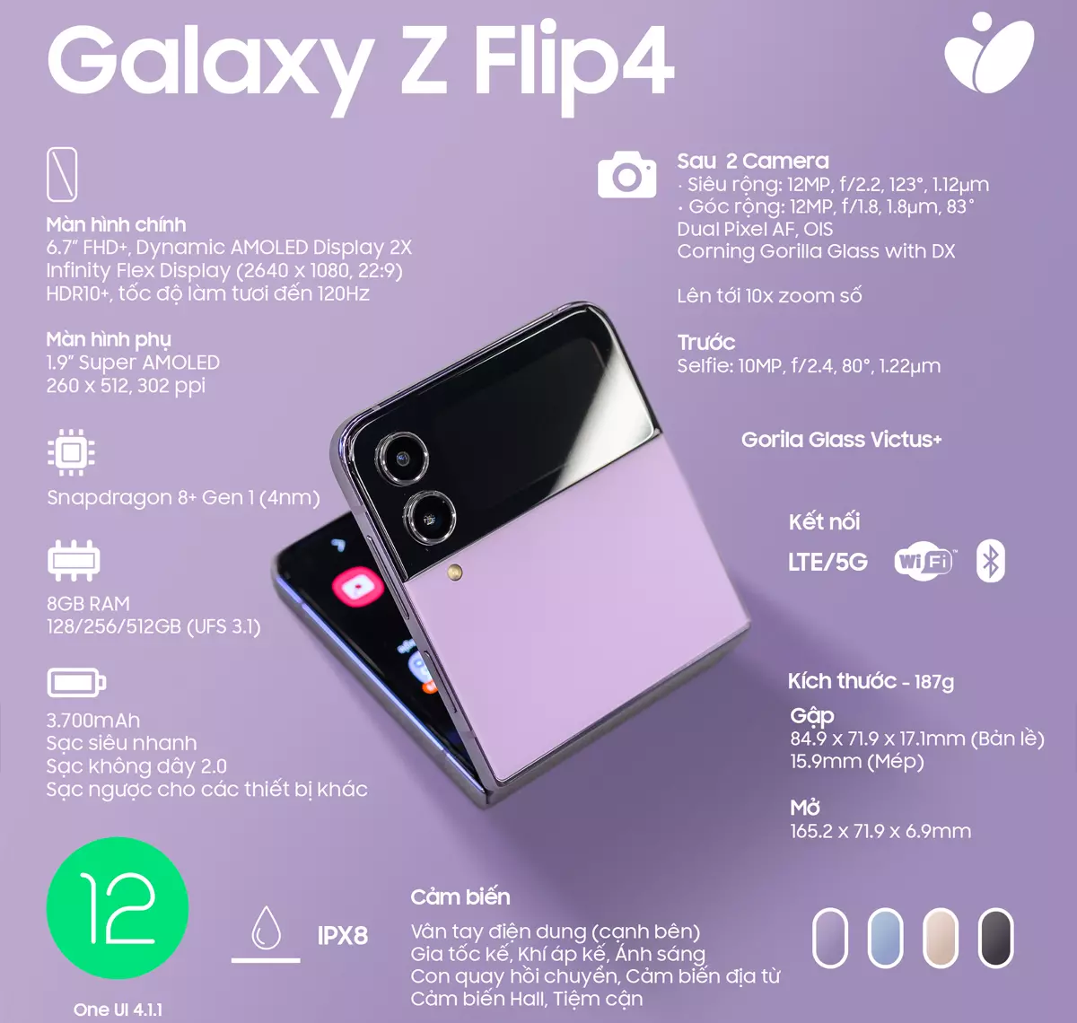 Điện thoại Samsung Galaxy Z Flip 4 5G - RAM 8GB - 256GB - 99%