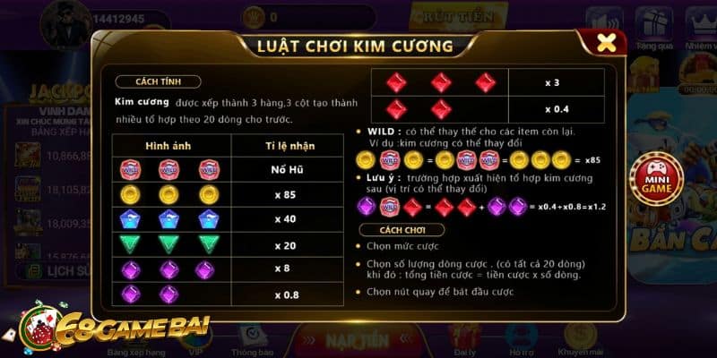 Các dòng thưởng đặc biệt mang về cơ hội thắng lớn khi chơi Kim Cương